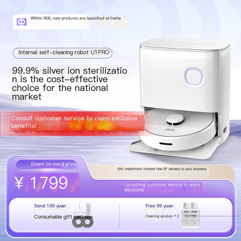 Self cleaning and sweeping robot for new products