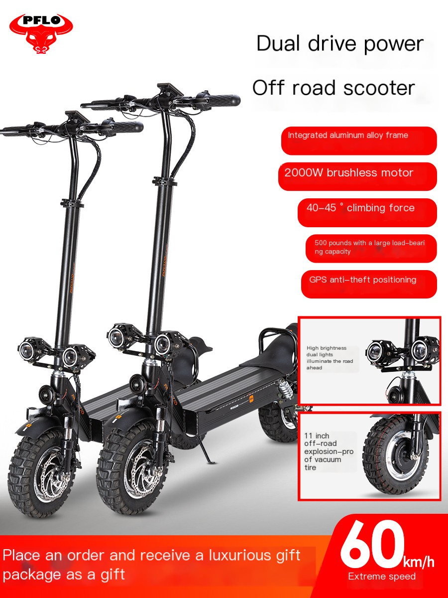 Off road adult 11 inch dual wheel drive foldable electric vehicle