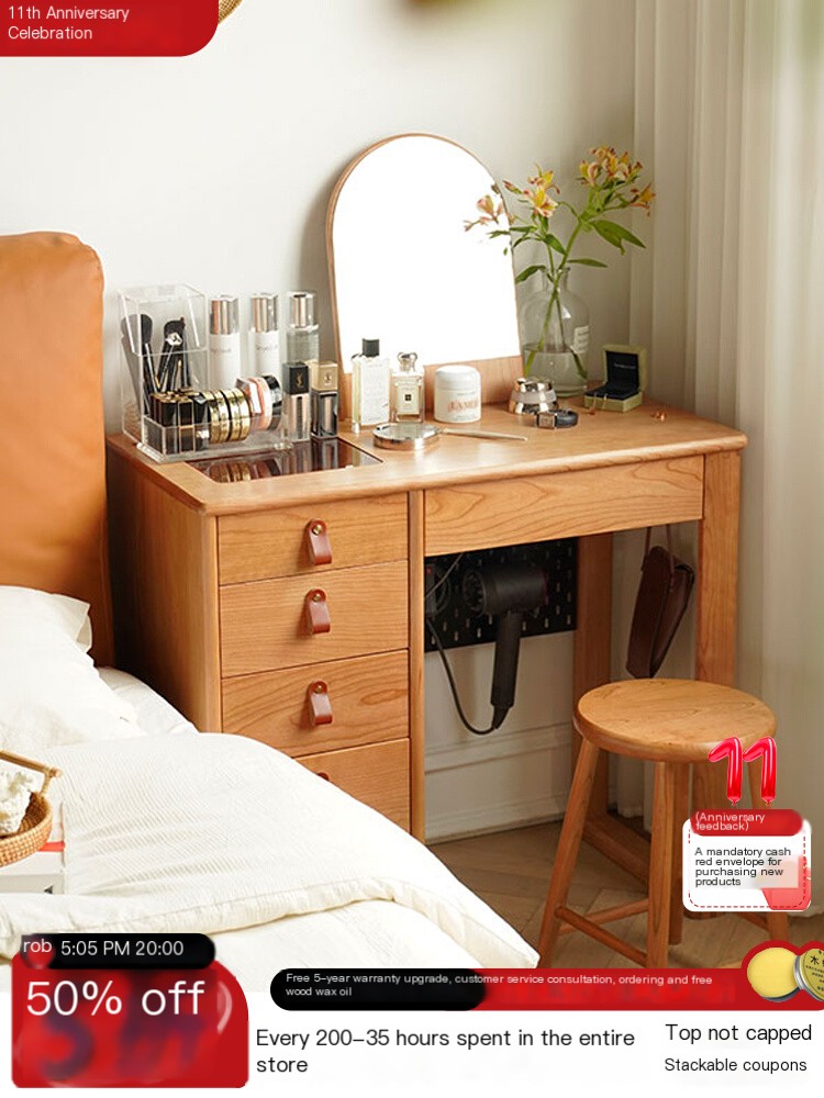 Xiaoqi's wood small apartment cherry wood dressing table