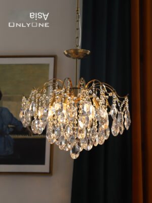 Romantic crystal chandelier French style bedroom in Los Angeles