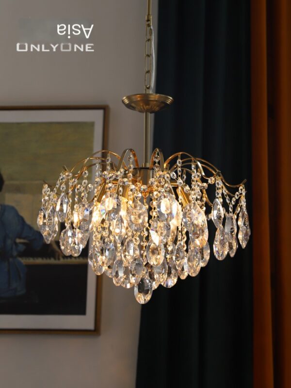 Romantic crystal chandelier French style bedroom in Los Angeles