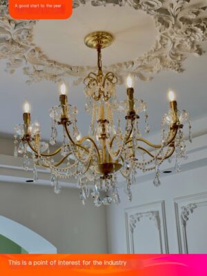 French style pearl crystal all copper retro chandelier: selection of lighting fixtures for the bedroom/living room of a medieval American villa