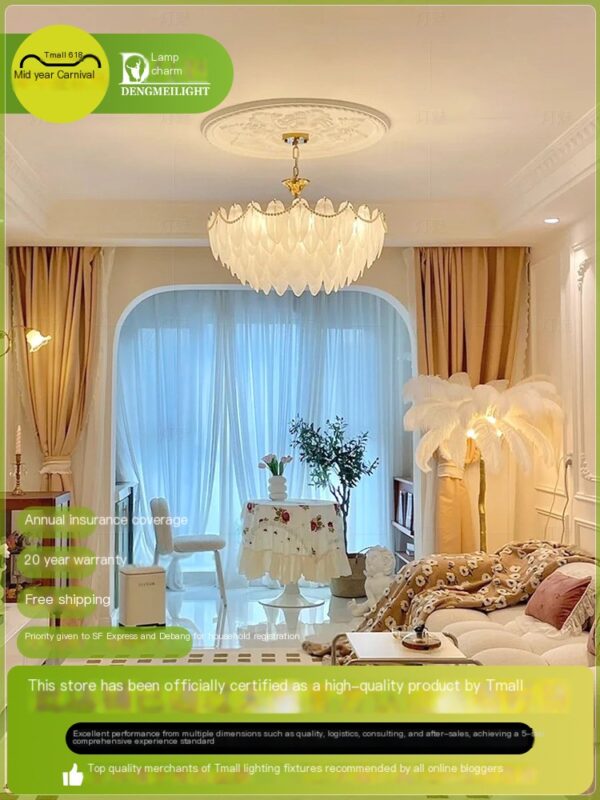 Meiqing Luxury Bedroom and Living Room Pendant Light French Feather - Image 2