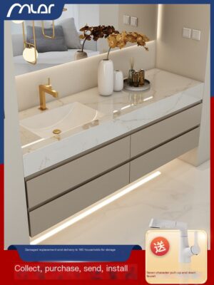 Customized combination of hotel wind and rock panel light luxury bathroom cabinets