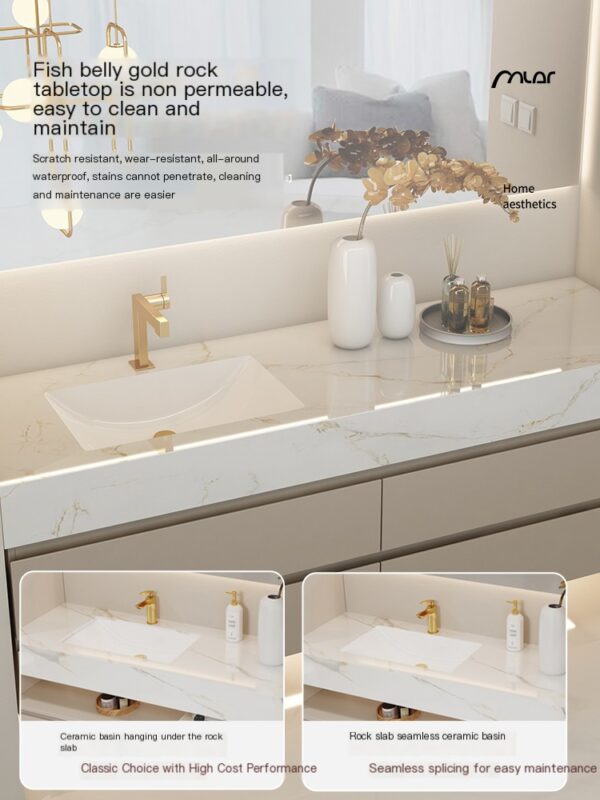 Customized combination of hotel wind and rock panel light luxury bathroom cabinets - Image 3