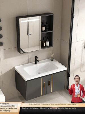 Whale Breath Bathroom Wash Basin Space Aluminum Bathroom Cabinet Combination