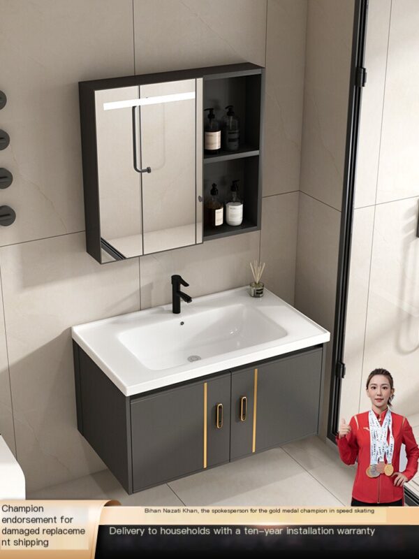 Whale Breath Bathroom Wash Basin Space Aluminum Bathroom Cabinet Combination