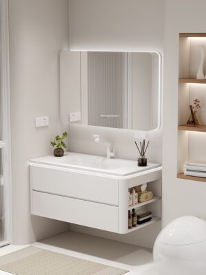 Cream style ceramic integrated basin, bathroom cabinet, washbasin combination