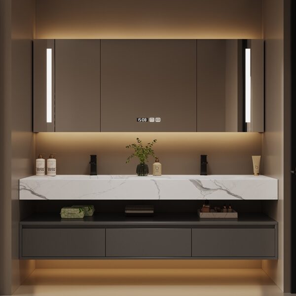 Hunty Rock Plate Hot Bending Integrated Basin Intelligent Bathroom Cabinet