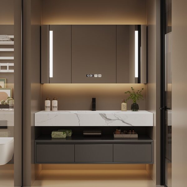 Hunty Rock Plate Hot Bending Integrated Basin Intelligent Bathroom Cabinet - Image 3